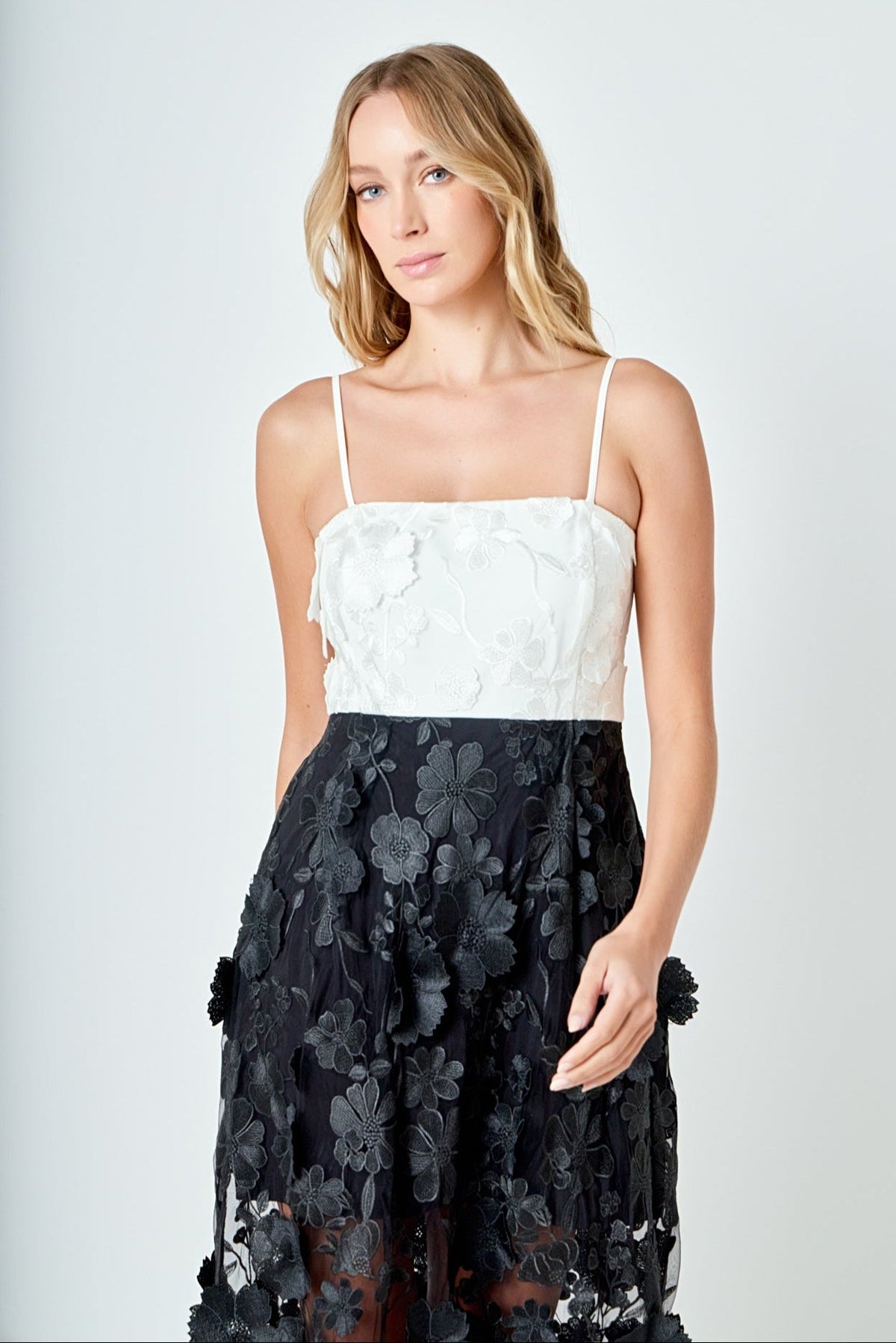 Endless Rose Discount | Floral Colorblock Applique Midi Dress