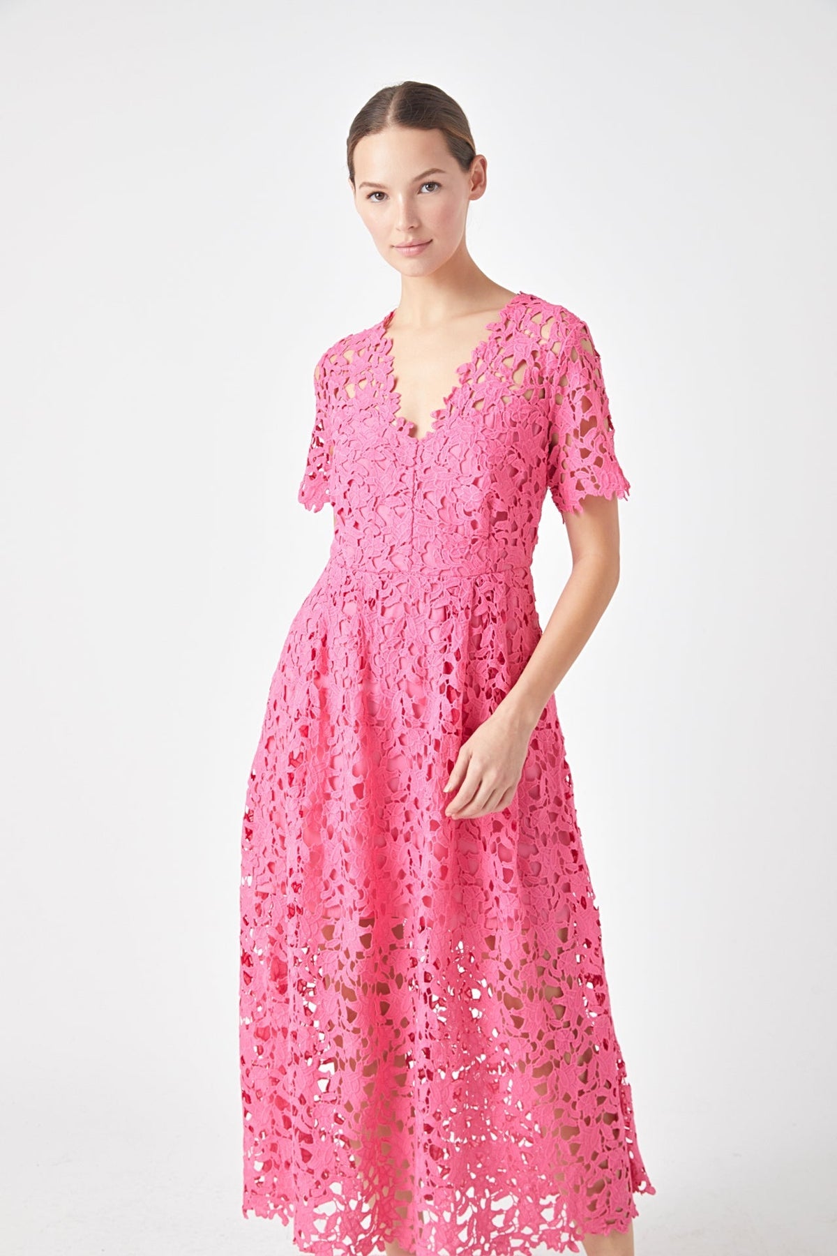 Endless Rose Trusted | All Over Lace Short Sleeves Midi Dress