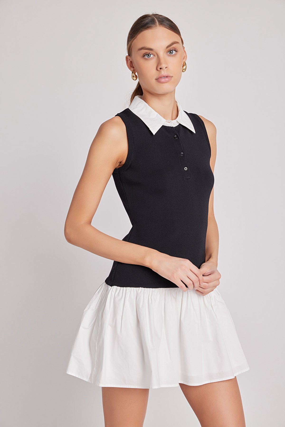 Endless Rose Trusted | Mixed Media Cotton Polo Mini Dress