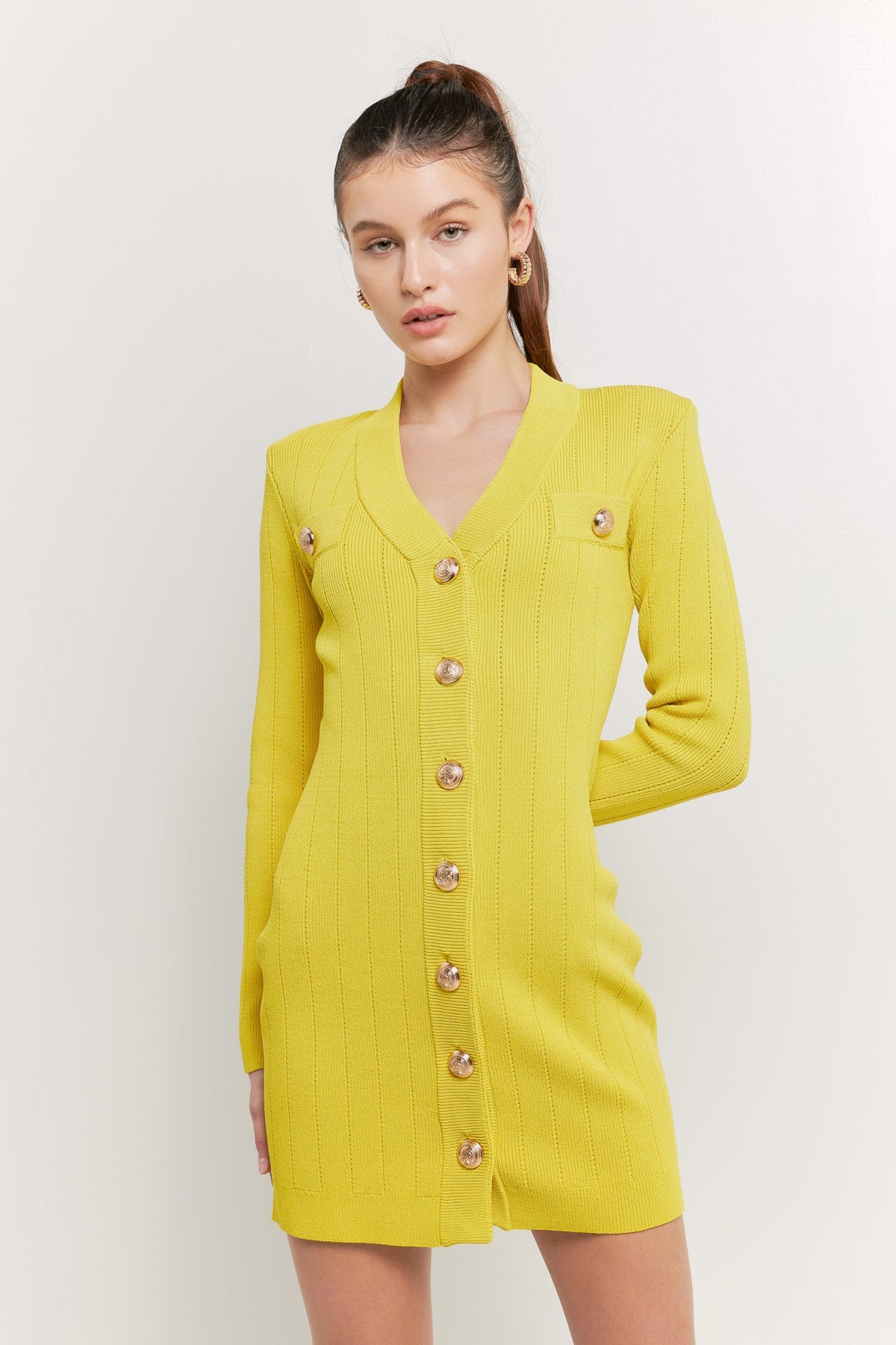 Endless Rose Popular | Shank Button V-Neckline Knit Mini Dress