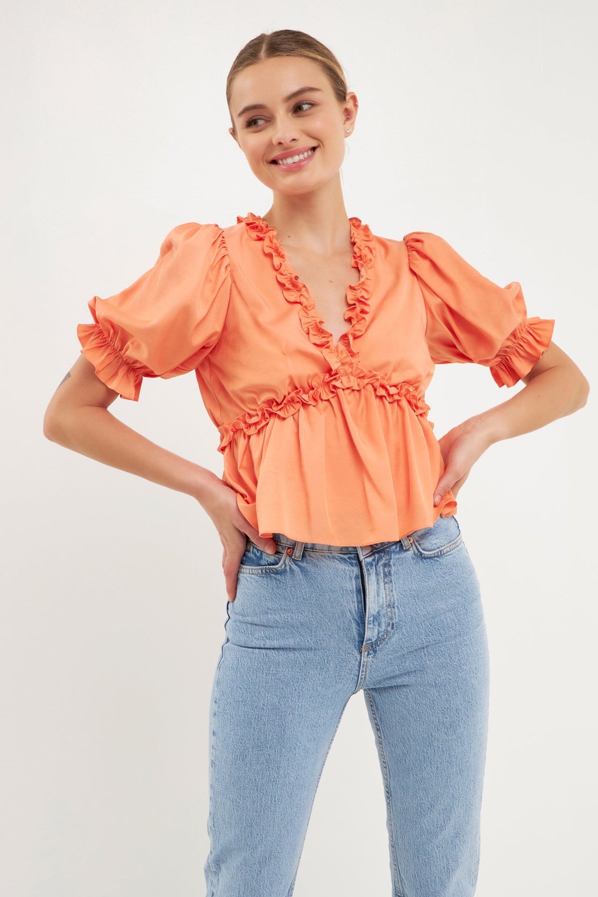 Endless Rose Classic | Ruffle Detail Top with Puff Sleeves