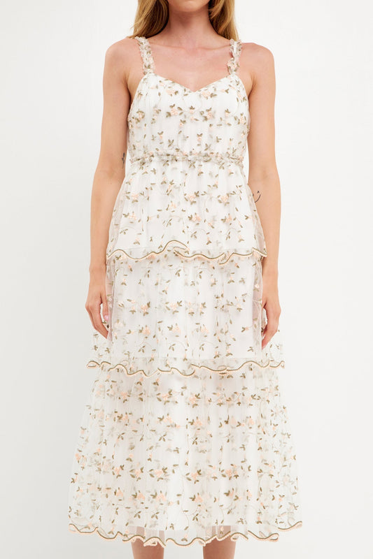 Endless Rose Trending | Floral Embroidery Scalloped Hem Tiered Dress