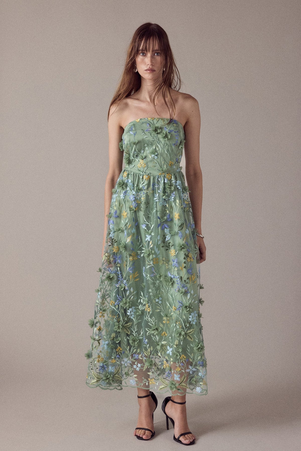 Endless Rose Latest | Strapless 3D Floral Embroidered Maxi Dress