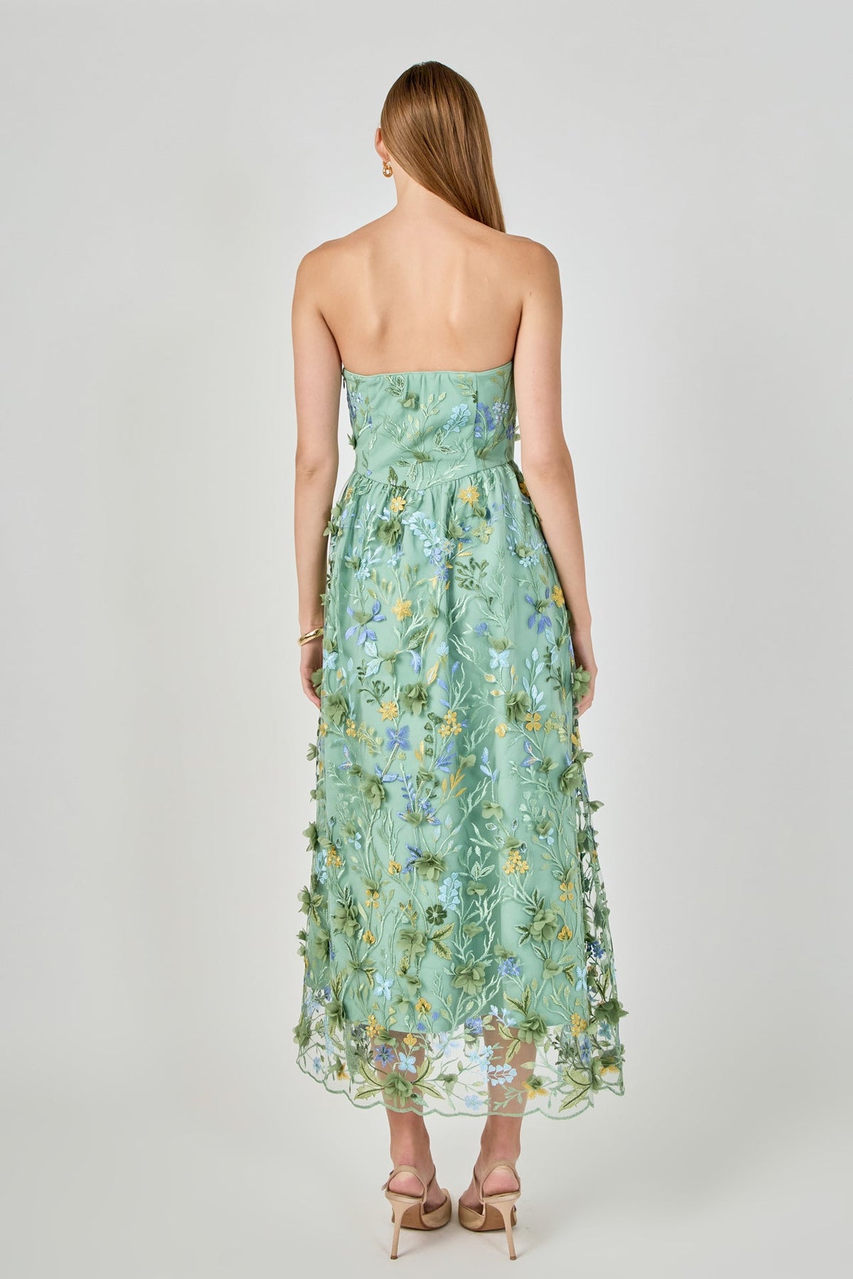 Endless Rose Latest | Strapless 3D Floral Embroidered Maxi Dress