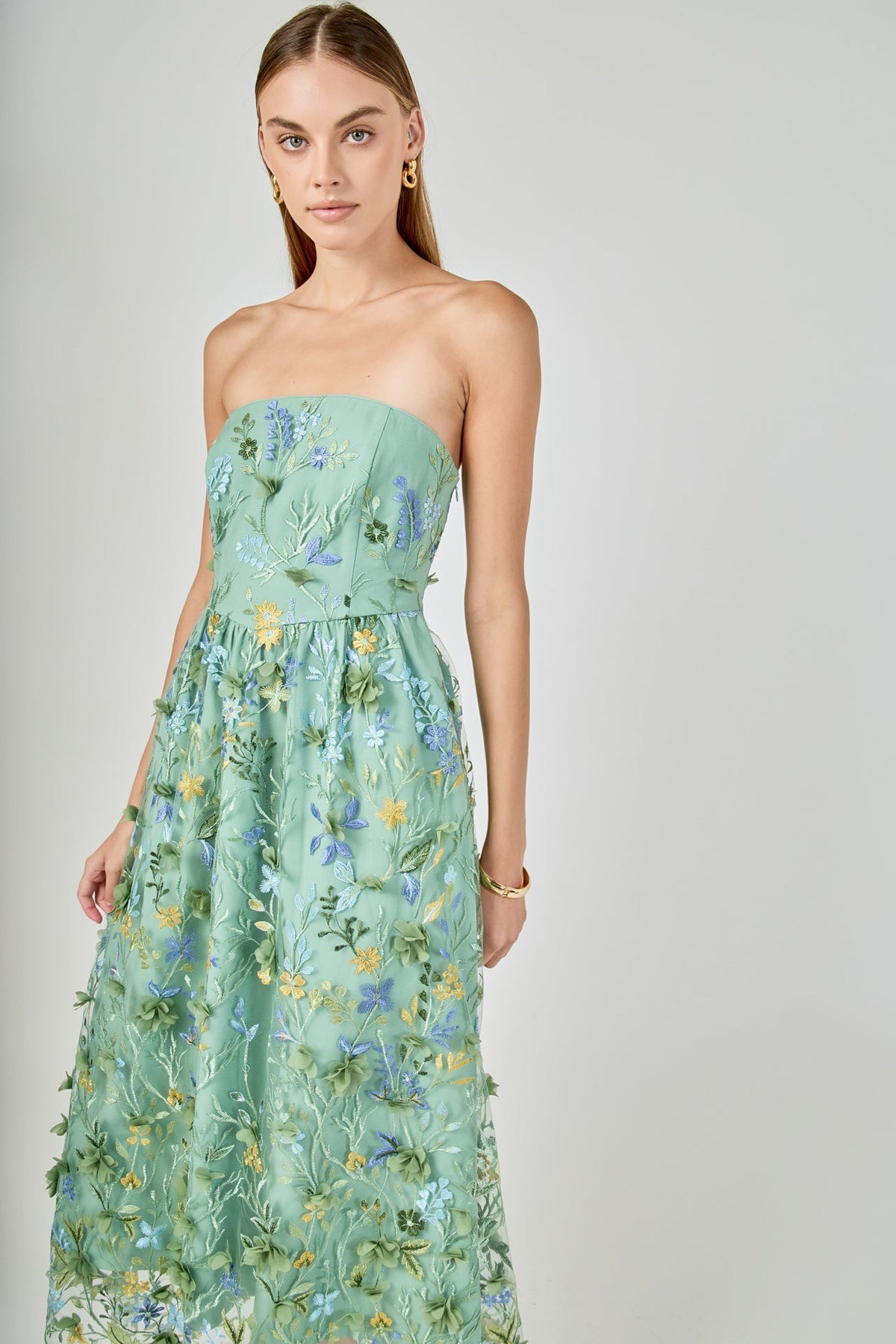 Endless Rose Latest | Strapless 3D Floral Embroidered Maxi Dress
