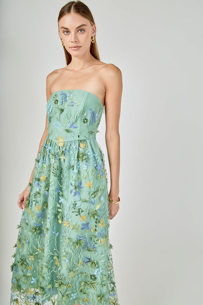 Endless Rose Latest | Strapless 3D Floral Embroidered Maxi Dress