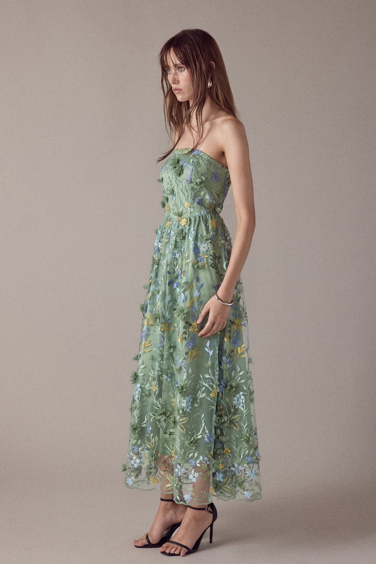 Endless Rose Latest | Strapless 3D Floral Embroidered Maxi Dress
