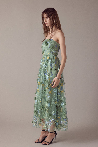 Endless Rose Latest | Strapless 3D Floral Embroidered Maxi Dress