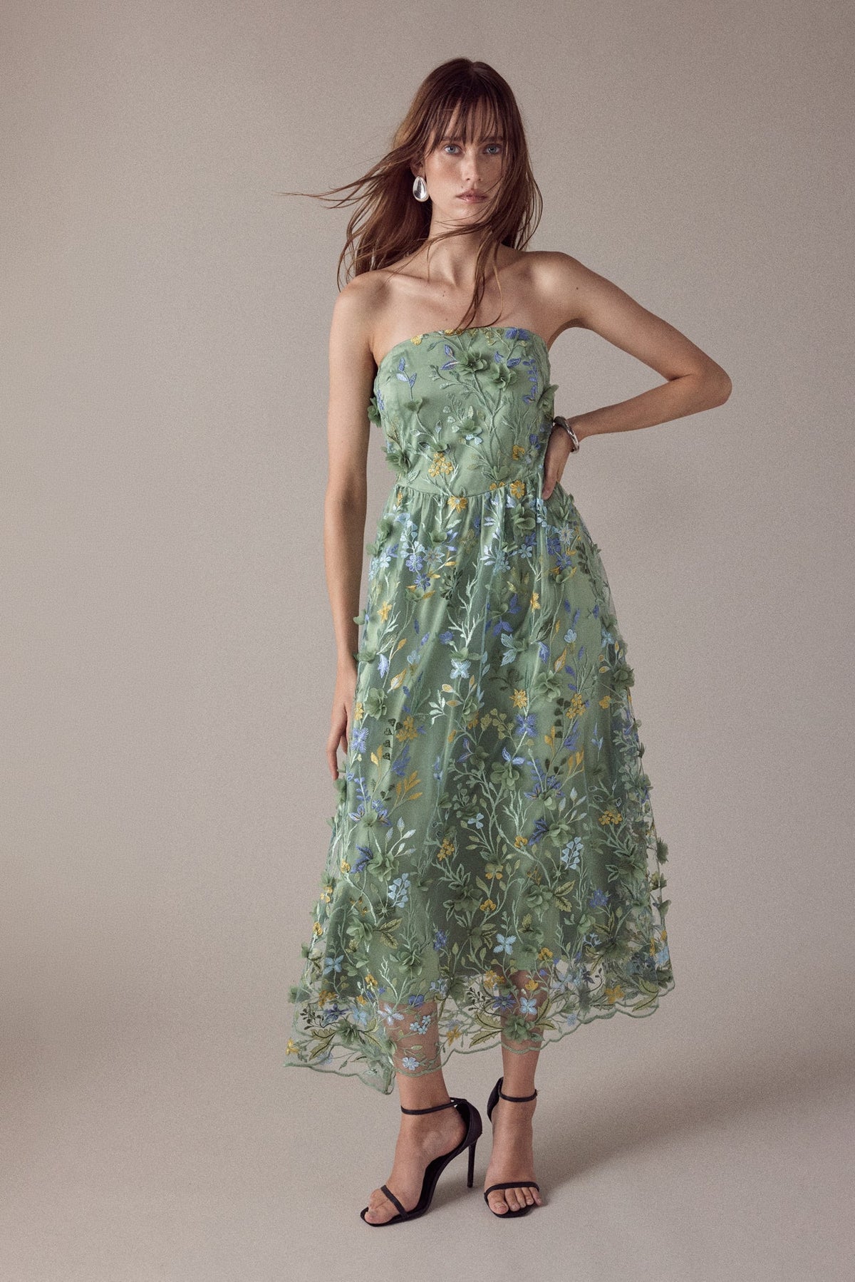 Endless Rose Latest | Strapless 3D Floral Embroidered Maxi Dress