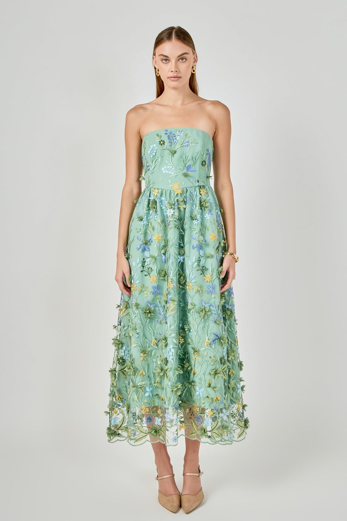 Endless Rose Latest | Strapless 3D Floral Embroidered Maxi Dress