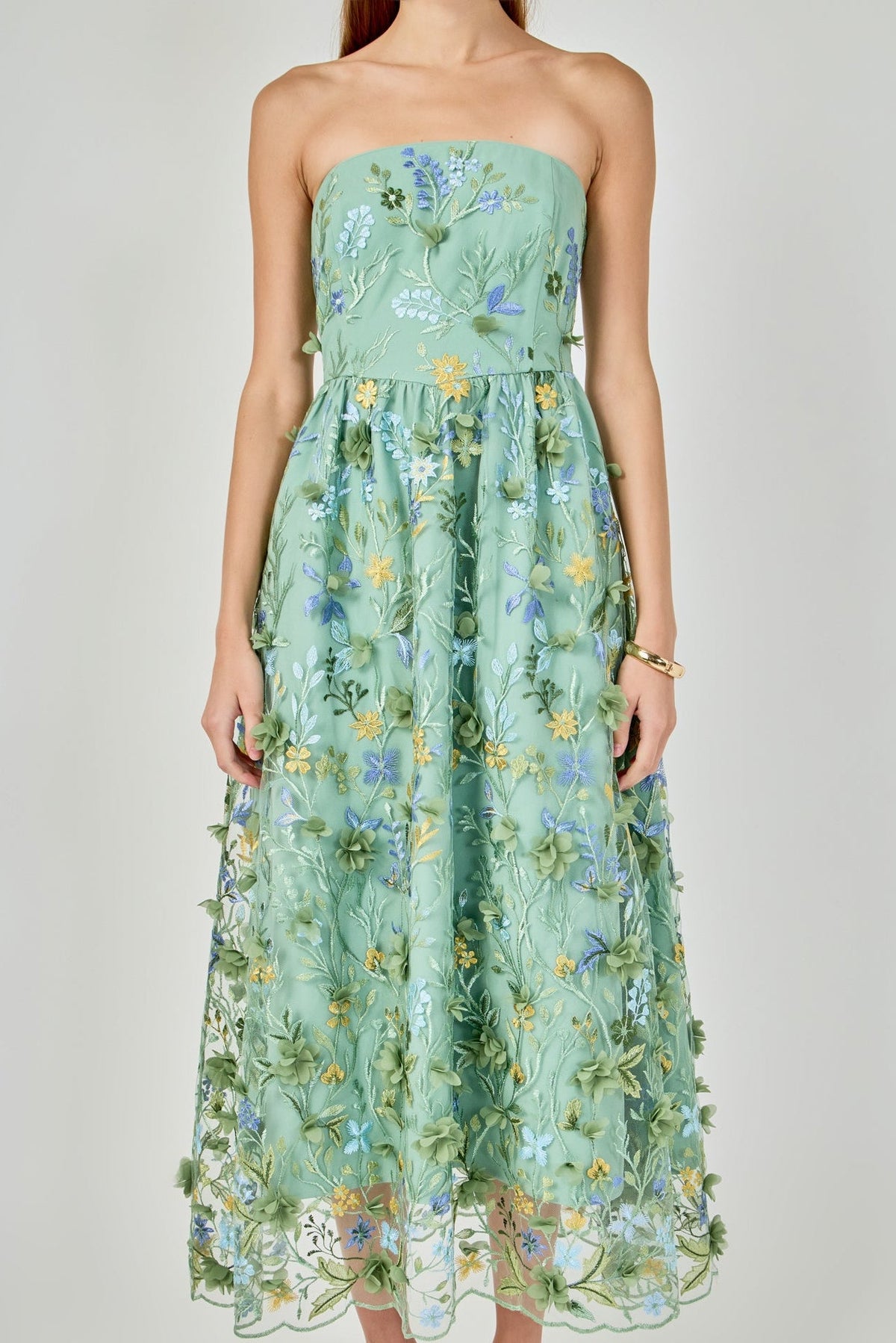 Endless Rose Latest | Strapless 3D Floral Embroidered Maxi Dress
