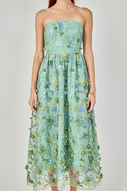 Endless Rose Latest | Strapless 3D Floral Embroidered Maxi Dress