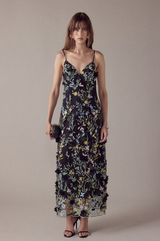 Endless Rose Popular | 3D Floral Embroidered Slim Fit Midi Dress