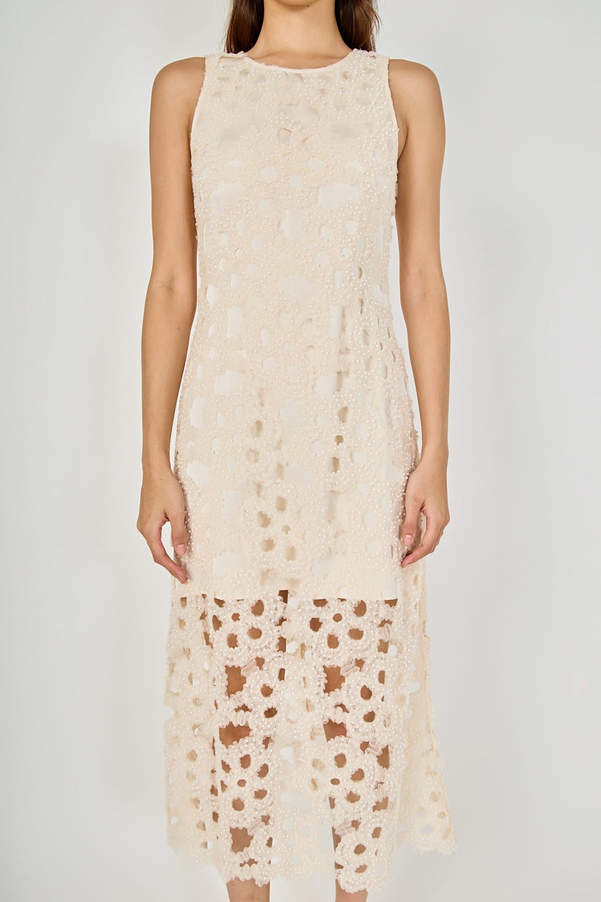 Endless Rose Quality | Pearl Floral Lace Midi Dress