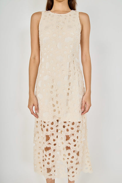Endless Rose Quality | Pearl Floral Lace Midi Dress