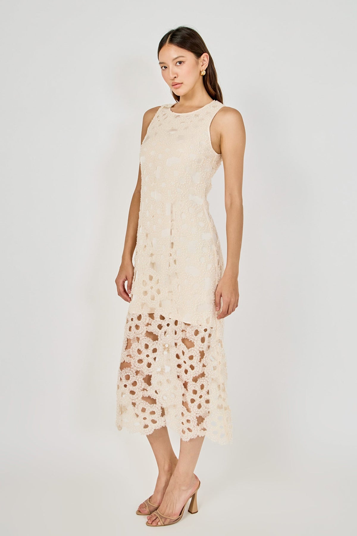 Endless Rose Quality | Pearl Floral Lace Midi Dress