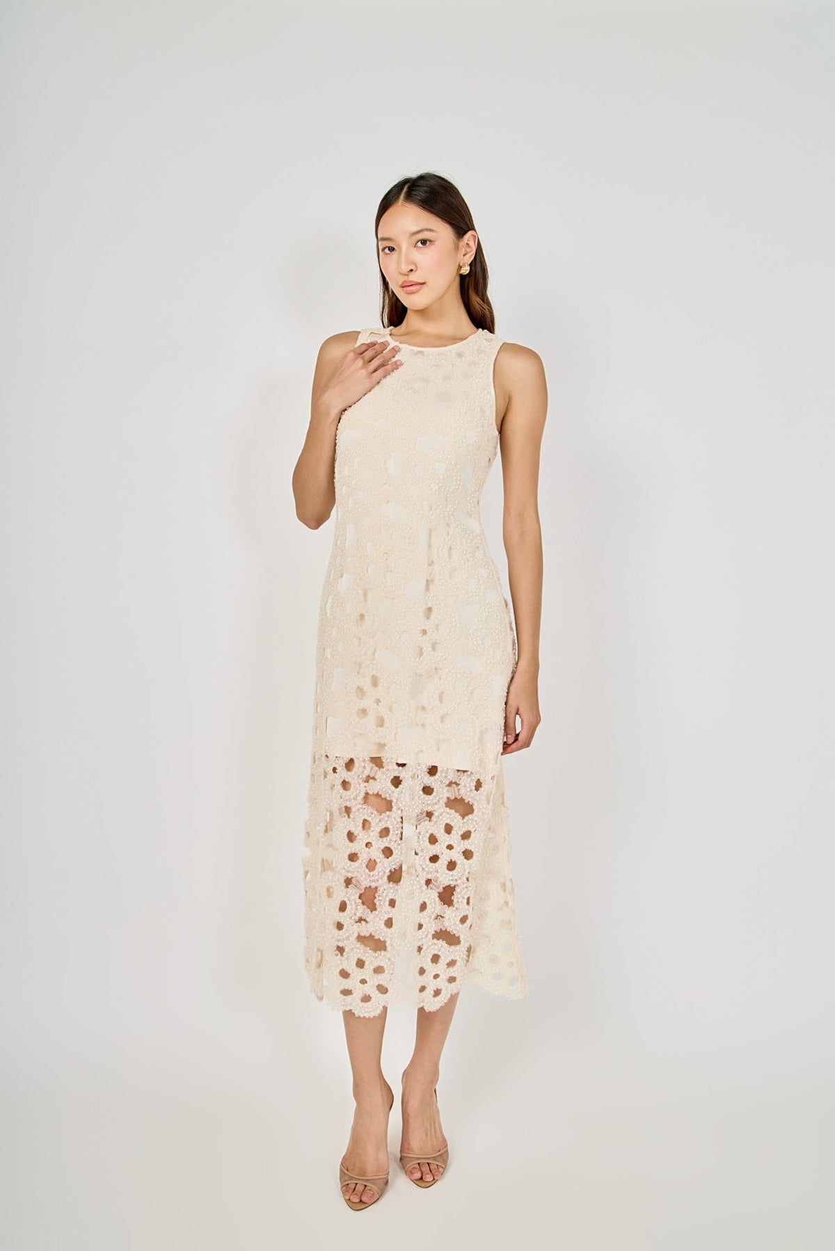 Endless Rose Quality | Pearl Floral Lace Midi Dress