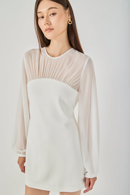Endless Rose Hot Sale | Mixed Media Mini Dress with Puff Sleeves