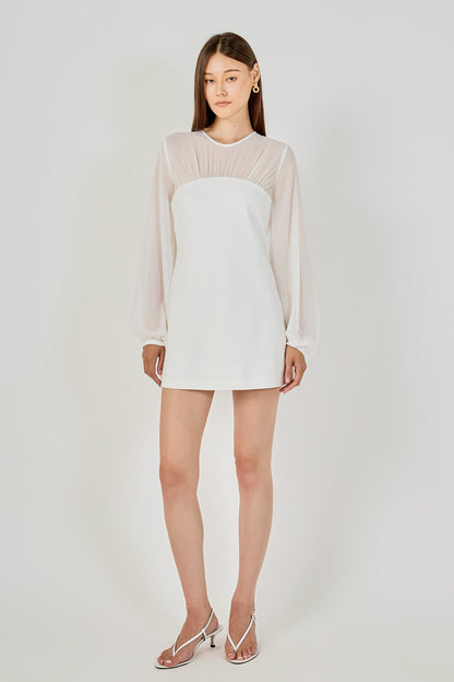 Endless Rose Hot Sale | Mixed Media Mini Dress with Puff Sleeves