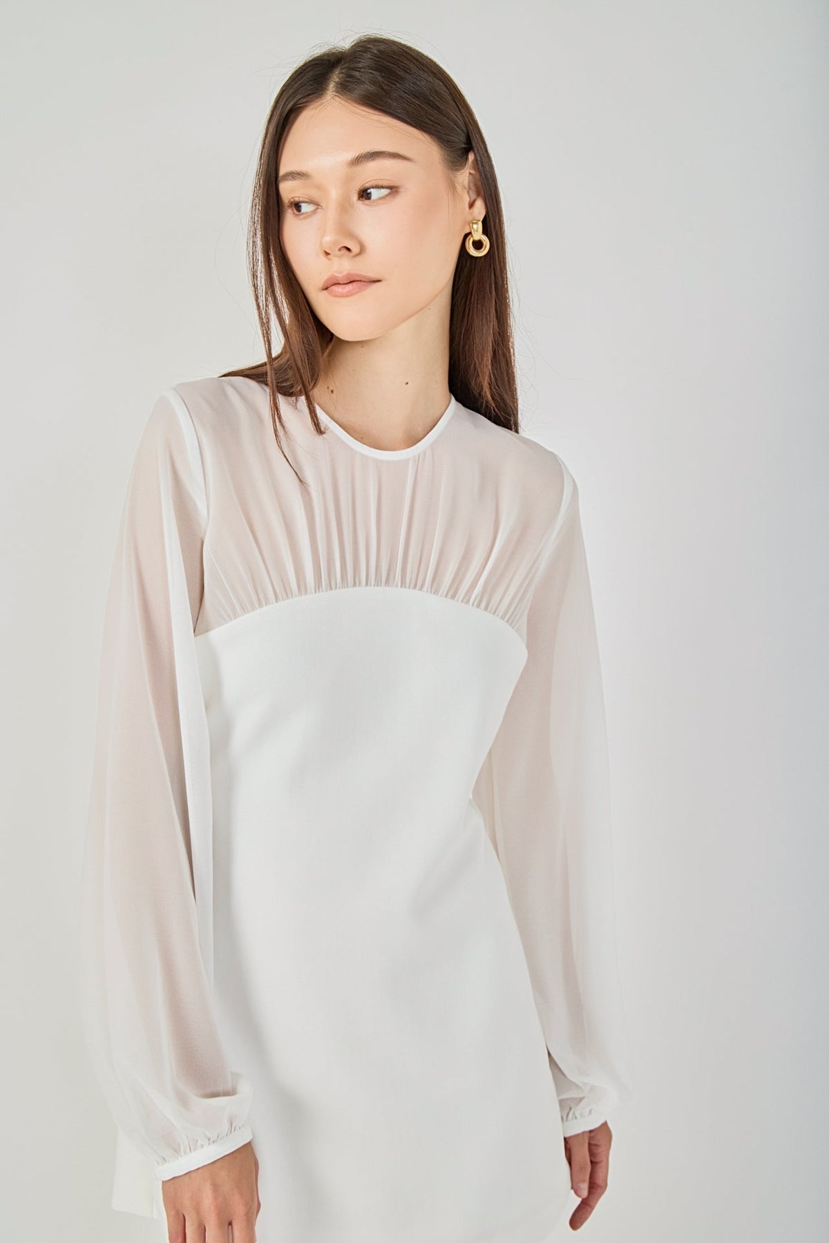 Endless Rose Hot Sale | Mixed Media Mini Dress with Puff Sleeves