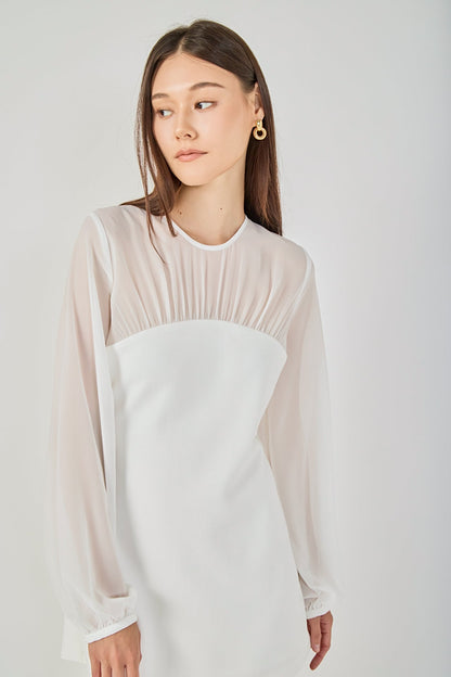 Endless Rose Hot Sale | Mixed Media Mini Dress with Puff Sleeves