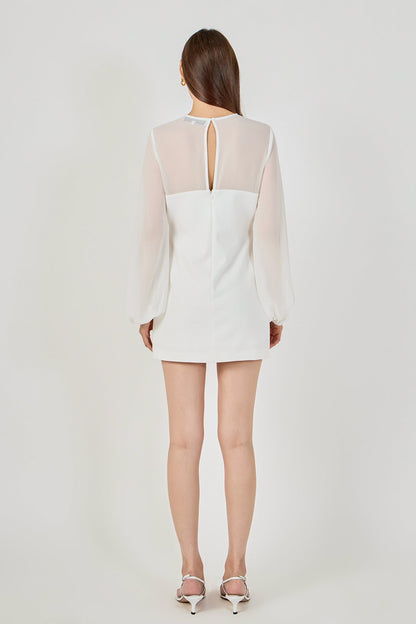Endless Rose Hot Sale | Mixed Media Mini Dress with Puff Sleeves