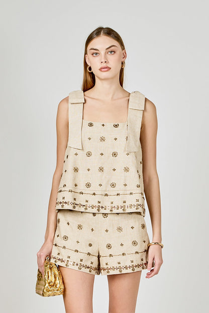 Endless Rose Top Pick | Bow Sleeveless Beaded Top