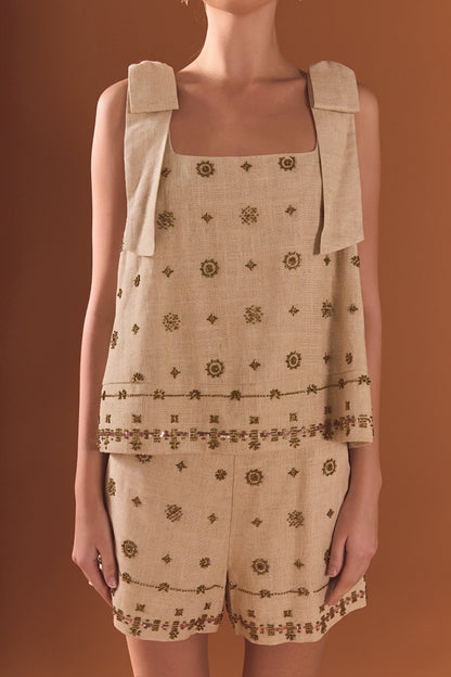 Endless Rose Top Pick | Bow Sleeveless Beaded Top