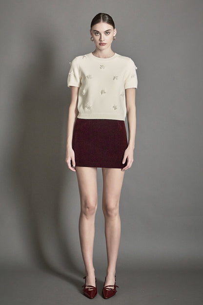 Endless Rose Classic | Pearl Trim Short Sleeve Sweater