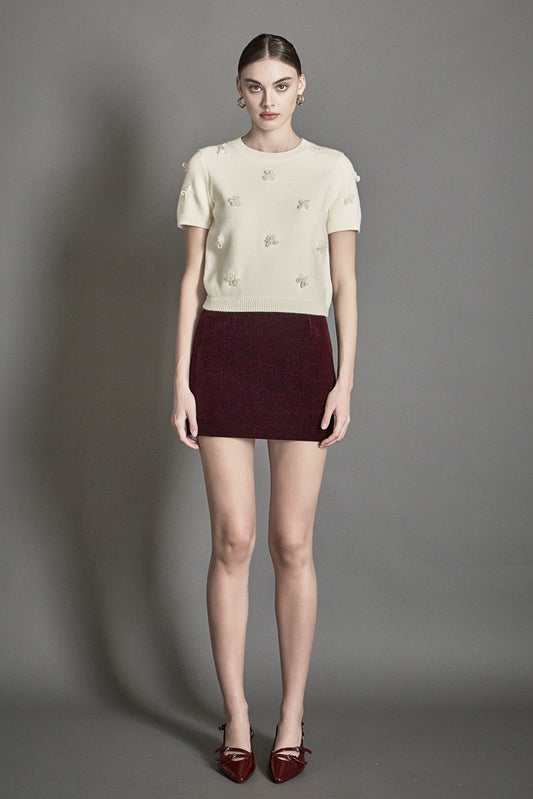 Endless Rose Classic | Pearl Trim Short Sleeve Sweater