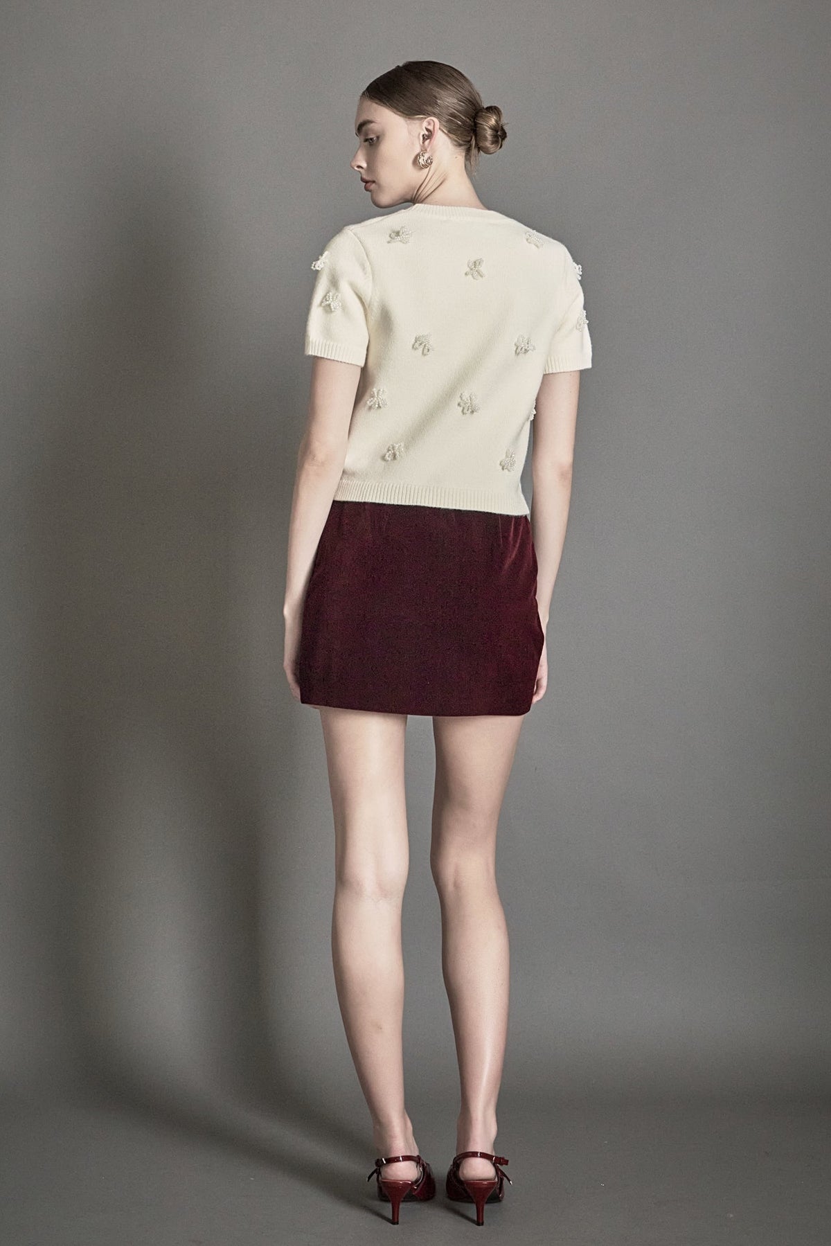 Endless Rose Classic | Pearl Trim Short Sleeve Sweater
