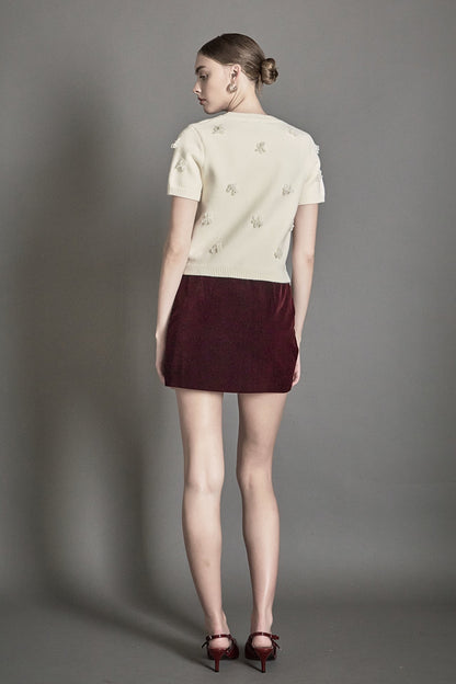 Endless Rose Classic | Pearl Trim Short Sleeve Sweater