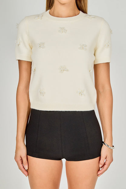 Endless Rose Classic | Pearl Trim Short Sleeve Sweater