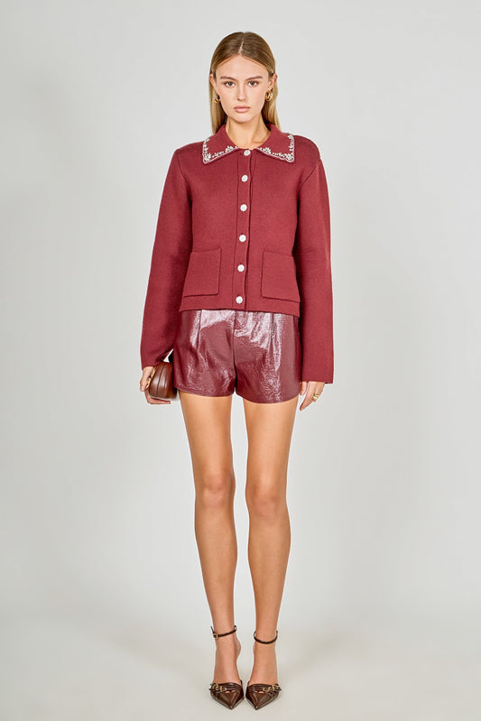 Endless Rose Signature | Arden Embellished Collar Button Up Cardigan