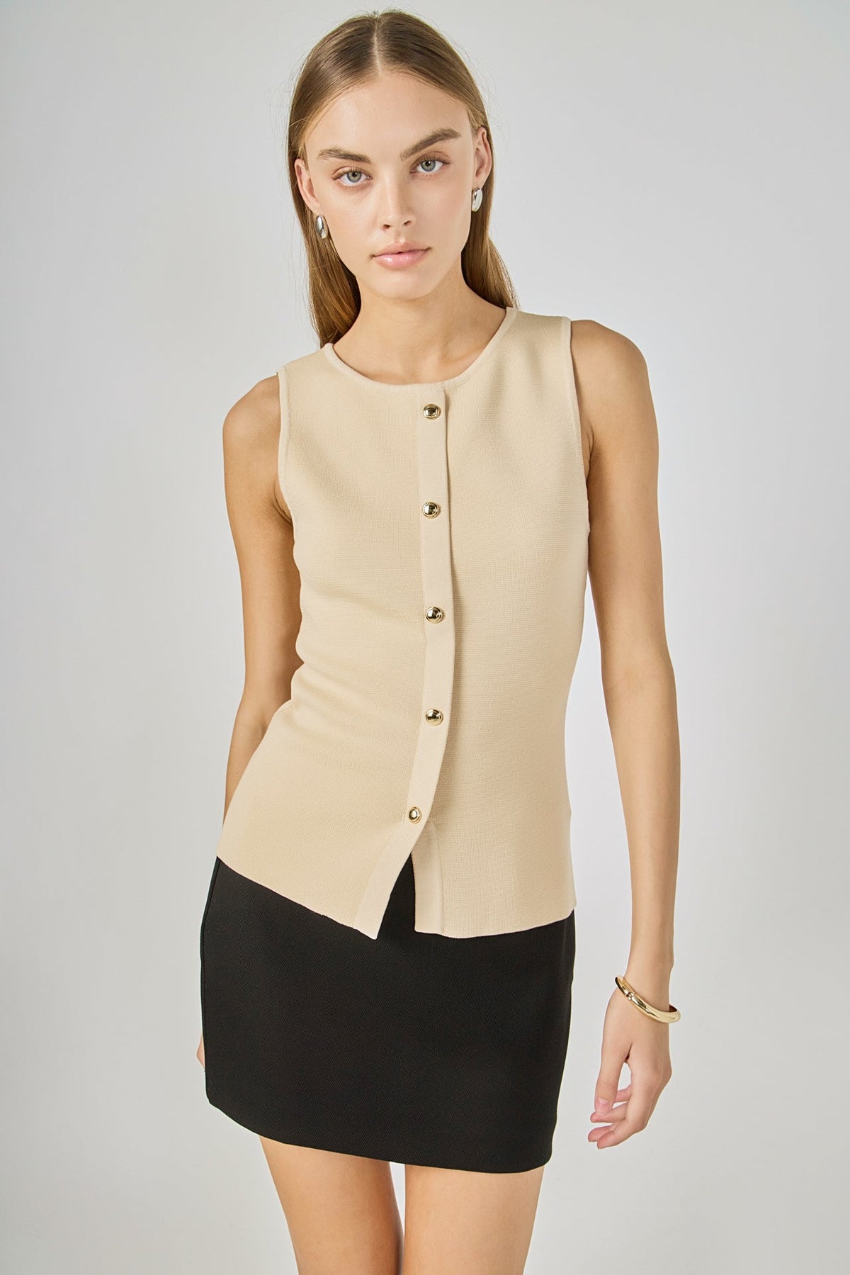 Endless Rose Smart Buy | Knit Buttoned Sleeveless Top