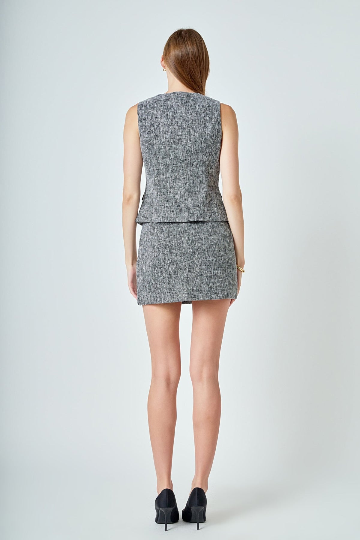 Endless Rose Top Pick | Multi Tweed Buttoned Vest