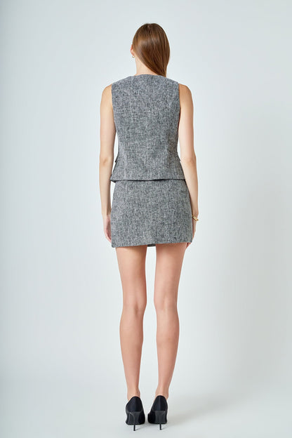 Endless Rose Top Pick | Multi Tweed Buttoned Vest