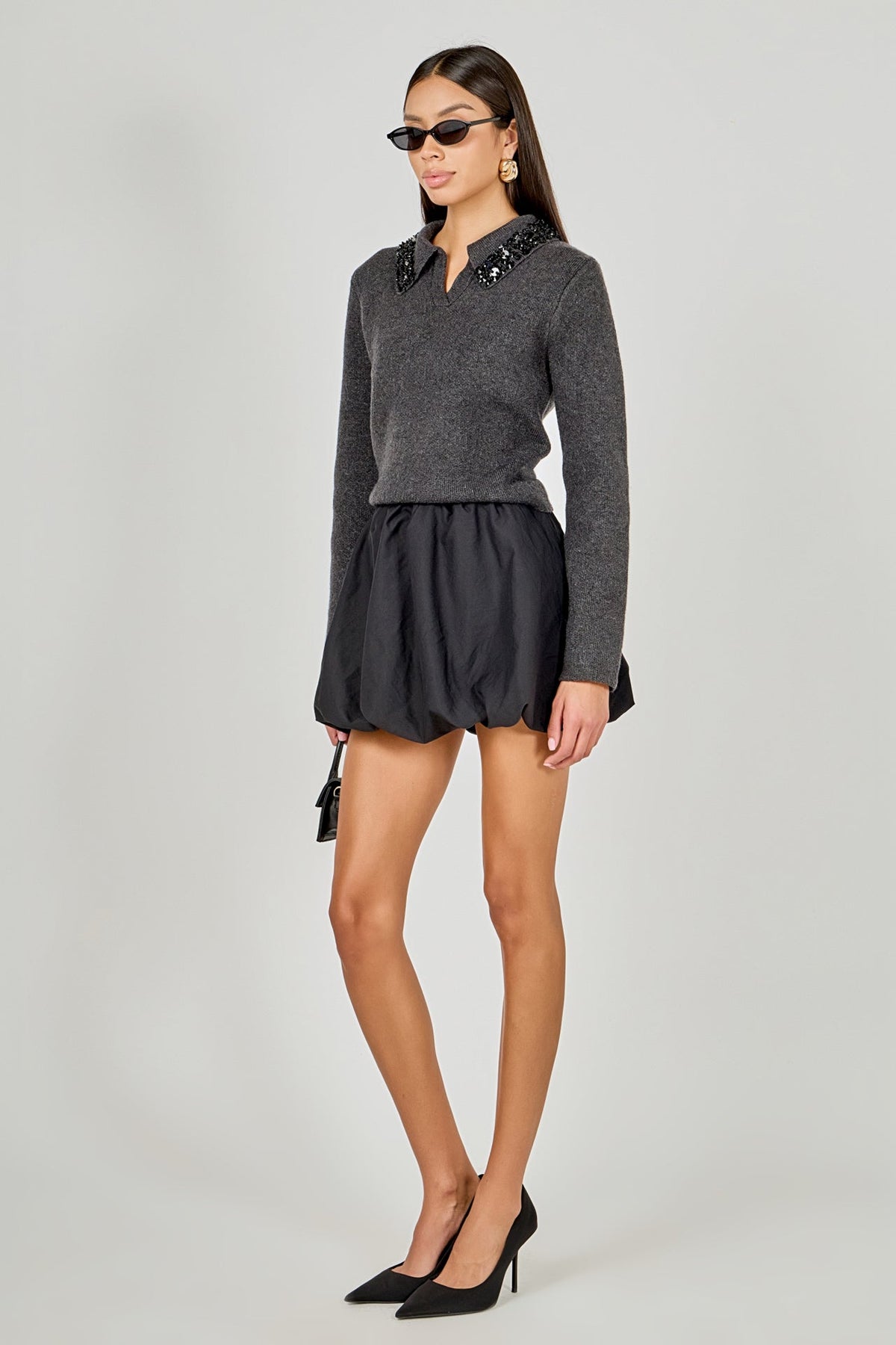Endless Rose Exclusive | Knit Jewel Trim Collared Sweater