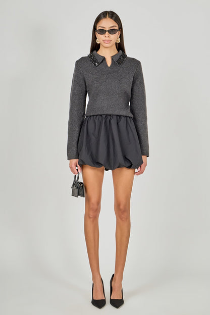 Endless Rose Exclusive | Knit Jewel Trim Collared Sweater