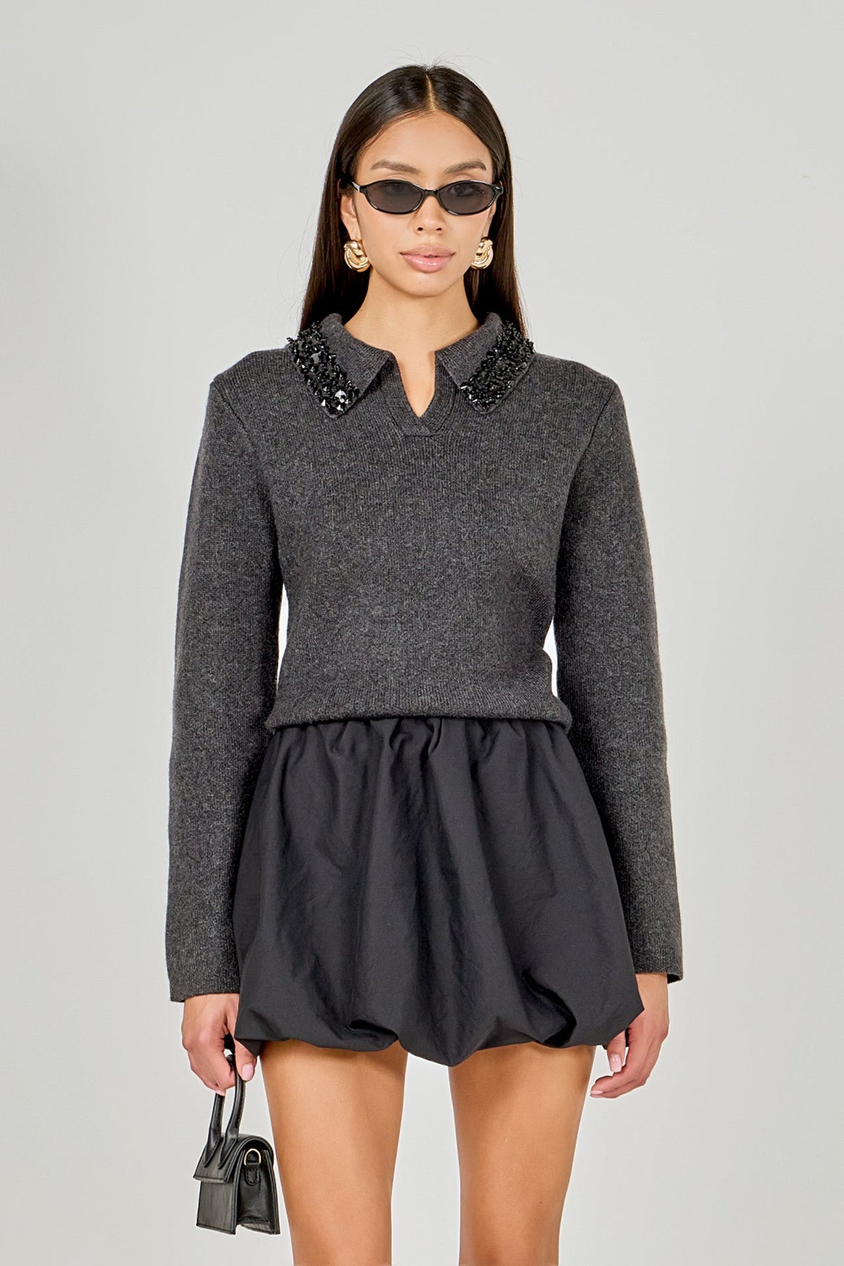 Endless Rose Exclusive | Knit Jewel Trim Collared Sweater