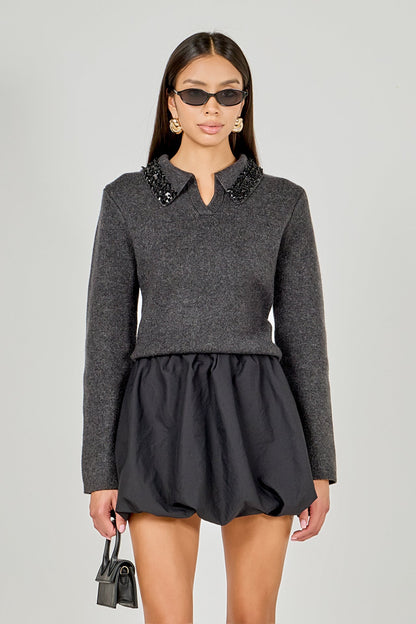 Endless Rose Exclusive | Knit Jewel Trim Collared Sweater