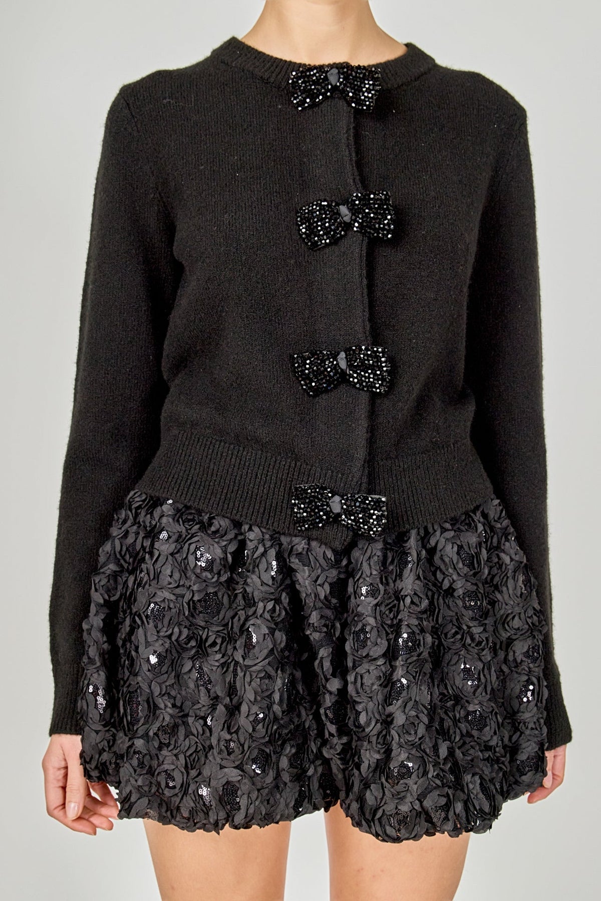 Endless Rose Best Price | Round Neck Bow Trim Cardigan