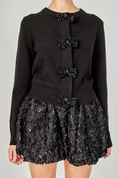 Endless Rose Best Price | Round Neck Bow Trim Cardigan