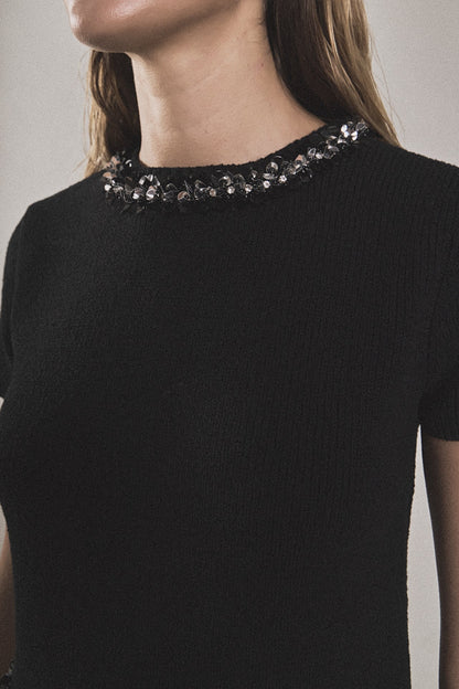 Endless Rose Signature | Jewel Trim Knit Short Sleeve Top