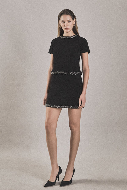 Endless Rose Signature | Jewel Trim Knit Short Sleeve Top