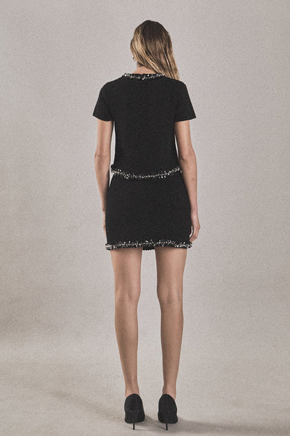 Endless Rose Signature | Jewel Trim Knit Short Sleeve Top