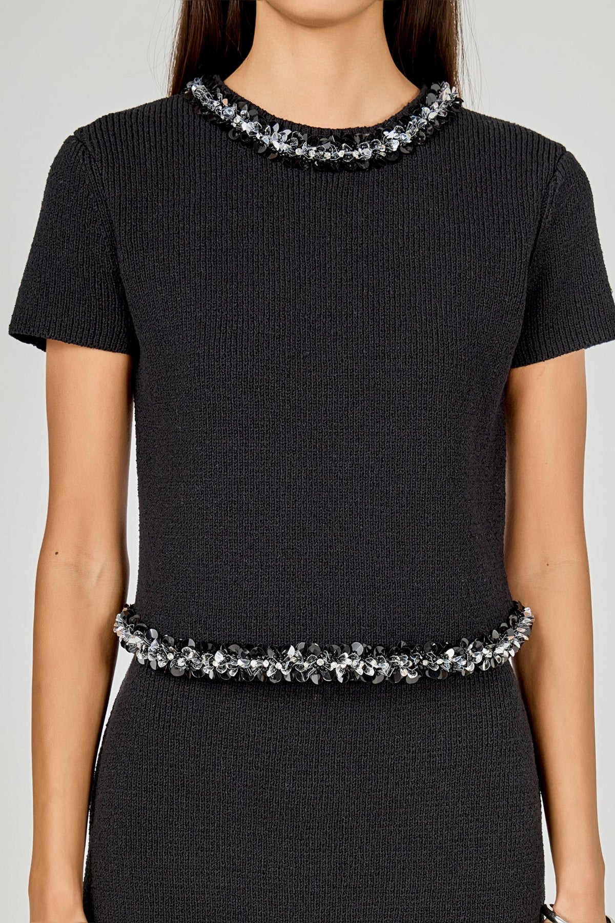 Endless Rose Signature | Jewel Trim Knit Short Sleeve Top