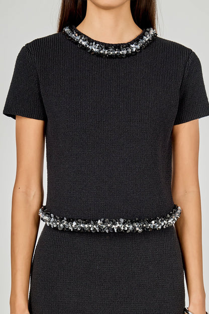 Endless Rose Signature | Jewel Trim Knit Short Sleeve Top