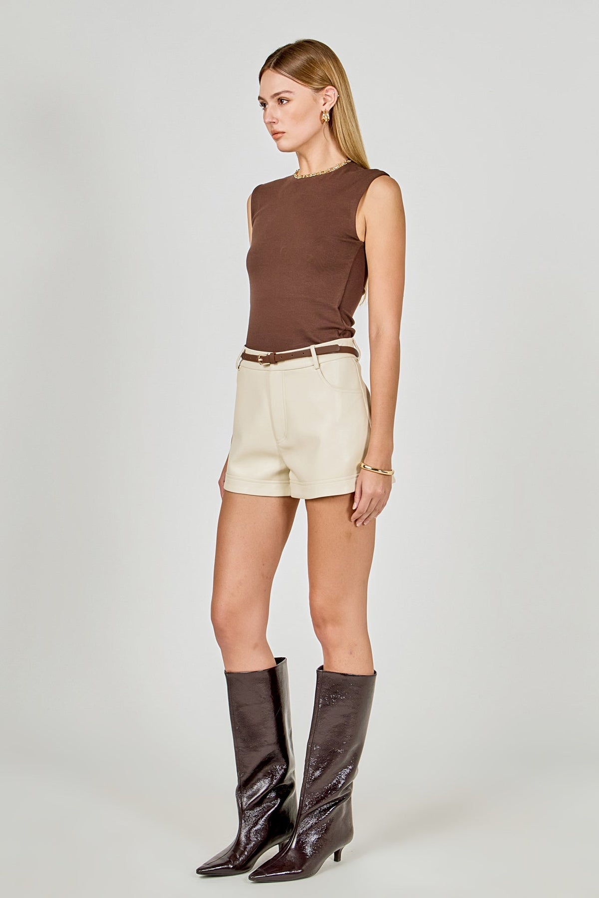Endless Rose Essential | Faux Leather Mid Waisted Shorts