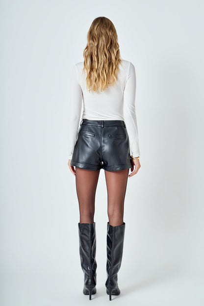 Endless Rose Essential | Faux Leather Mid Waisted Shorts
